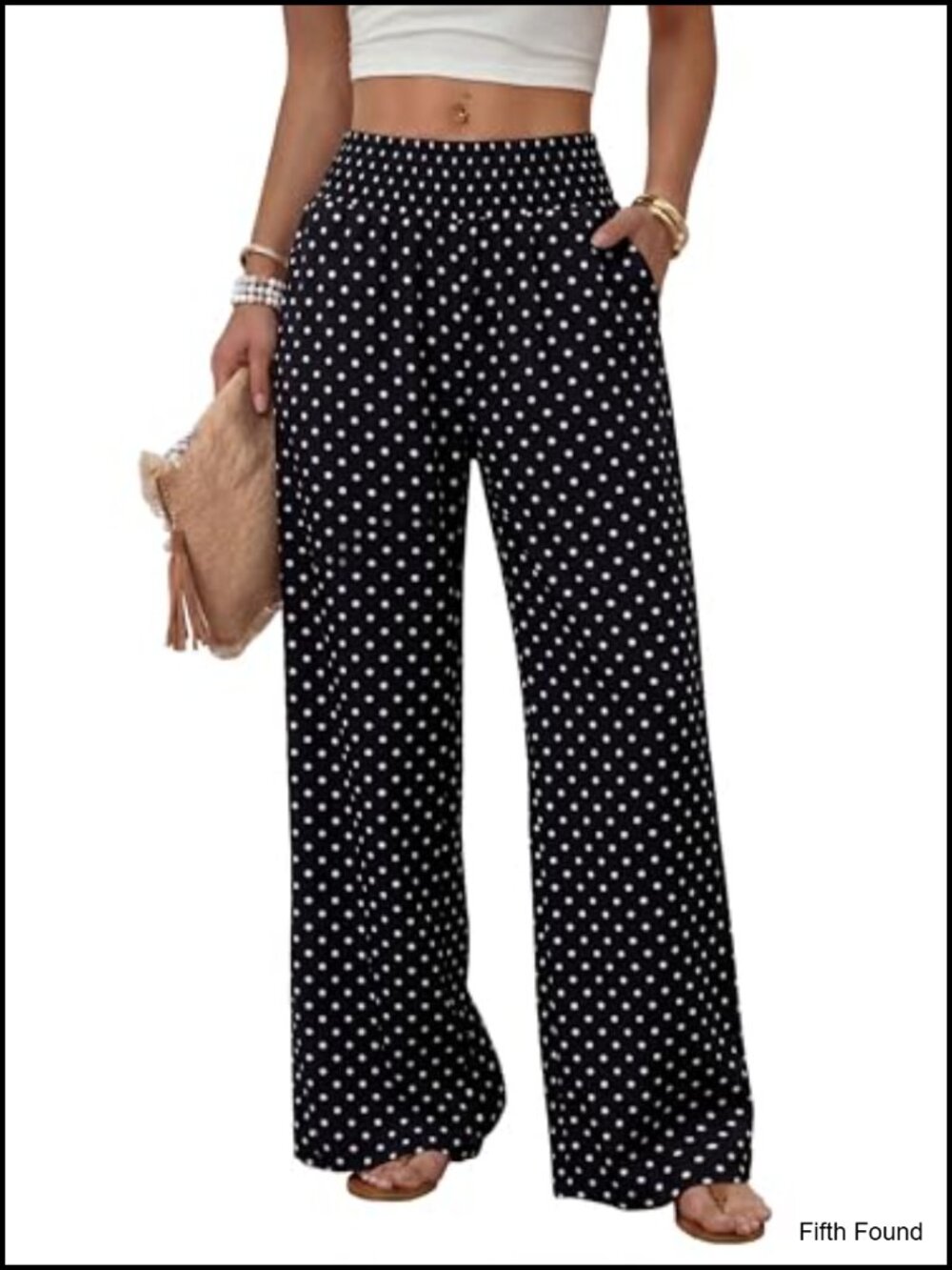 Wide Leg High Waist Trousers with Pockets Polyester Palazzo Pants